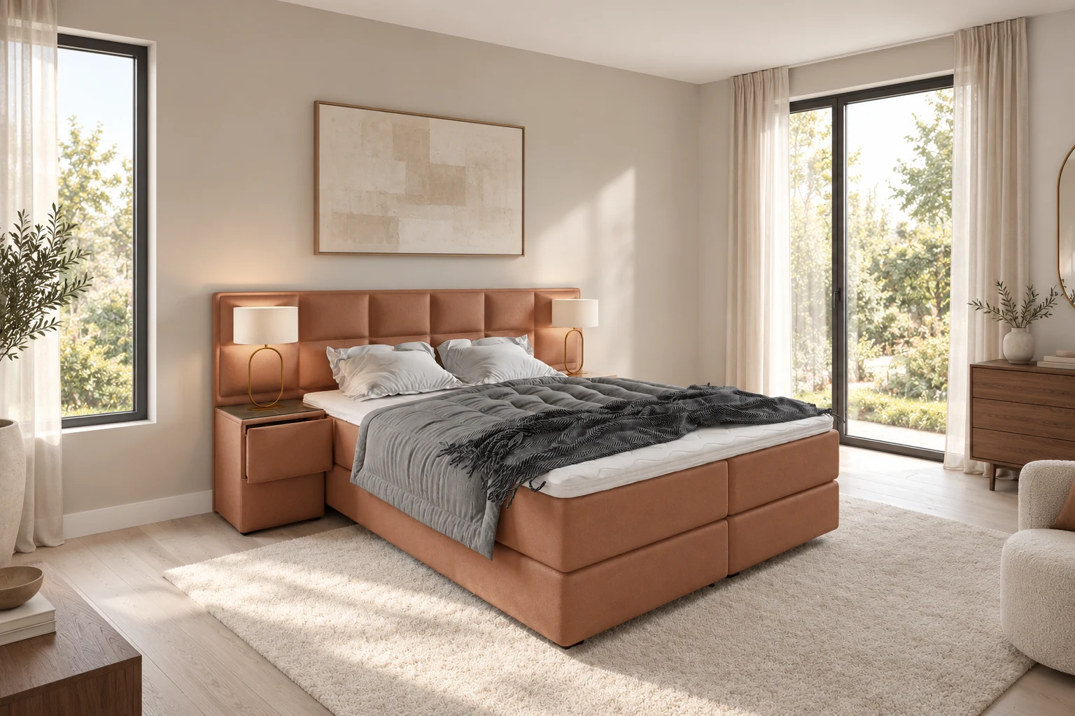 Vaste boxspring Castricum in terracotta stof